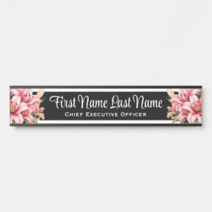 Tafeln mit rosa Lilien für Bürotüren - Namensschil Türschild