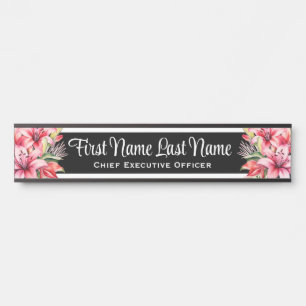 Tafeln mit rosa Lilien für Bürotüren - Namensschil Türschild