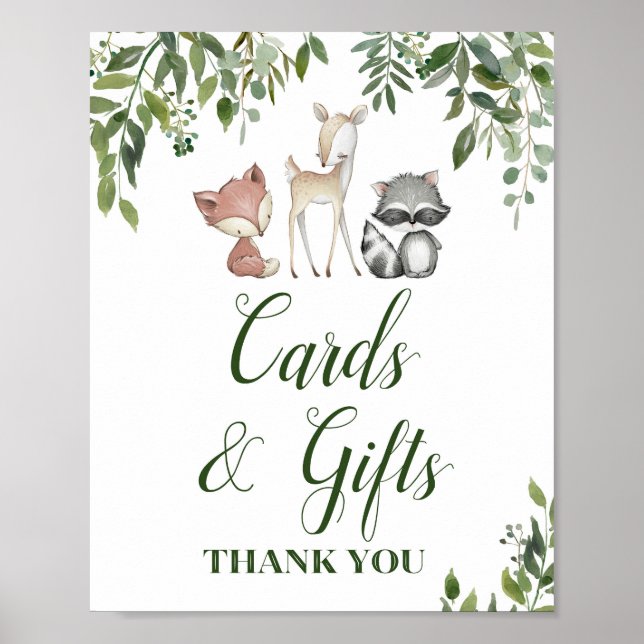Tafelschild aus grünem Holz - Karten und Geschenke Poster (Vorne)