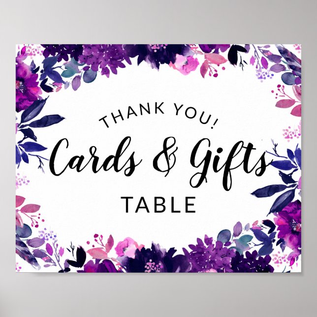 Tafelschild mit Lila Blumenkarten und Geschenkguts Poster (Vorne)