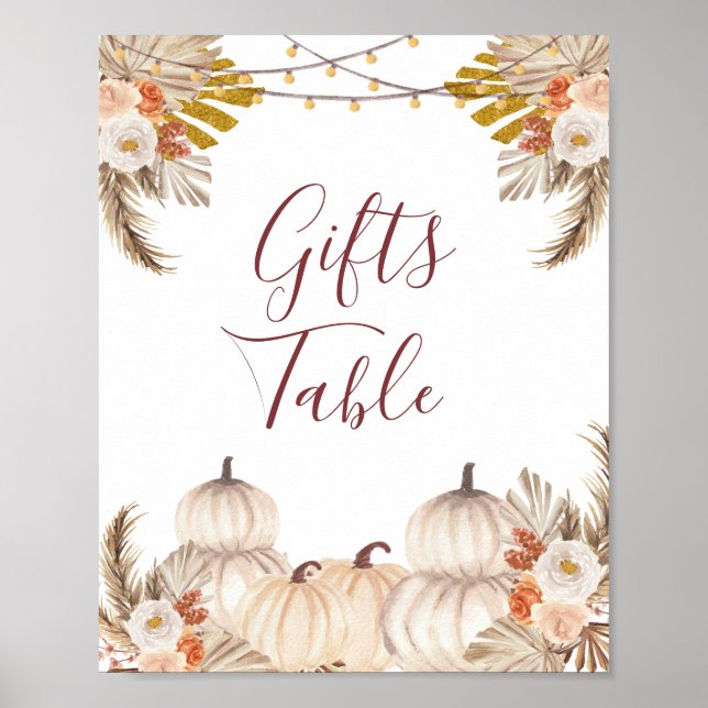 Tafelschild mit Weißcreme Pumpkin Floral Poster (Vorne)