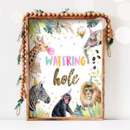 Tafelschild "Waterhole Wild Animal Girl Birthday" Poster