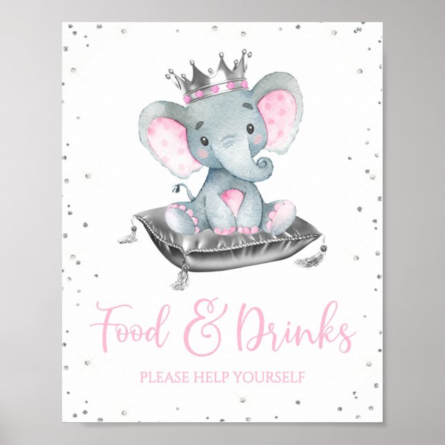 Tafelschilder für Mädchen Elephant Babydusche Poster (Vorne)