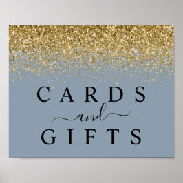 Tafelsignatur mit blauen und goldenen Glitzer Poster