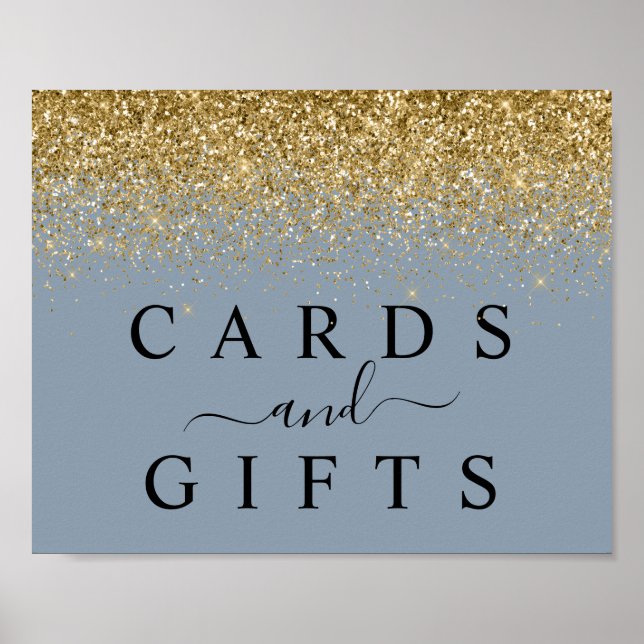 Tafelsignatur mit blauen und goldenen Glitzer Poster (Vorne)
