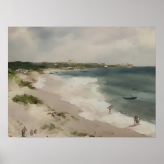 Tag am Strand - Vintage Kunst - Aquarell Poster