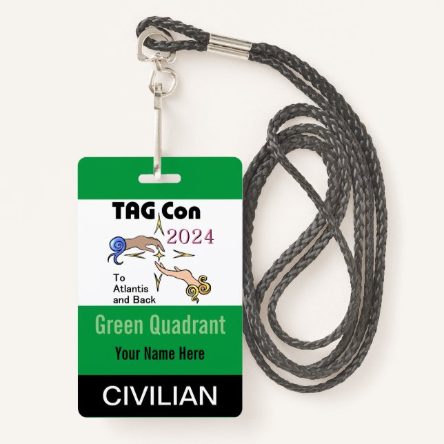 TAG Con 2024 - Grüner Quadrant - Ziviles Abzeichen Ausweis (Vorderseite mit Schlüsselband)