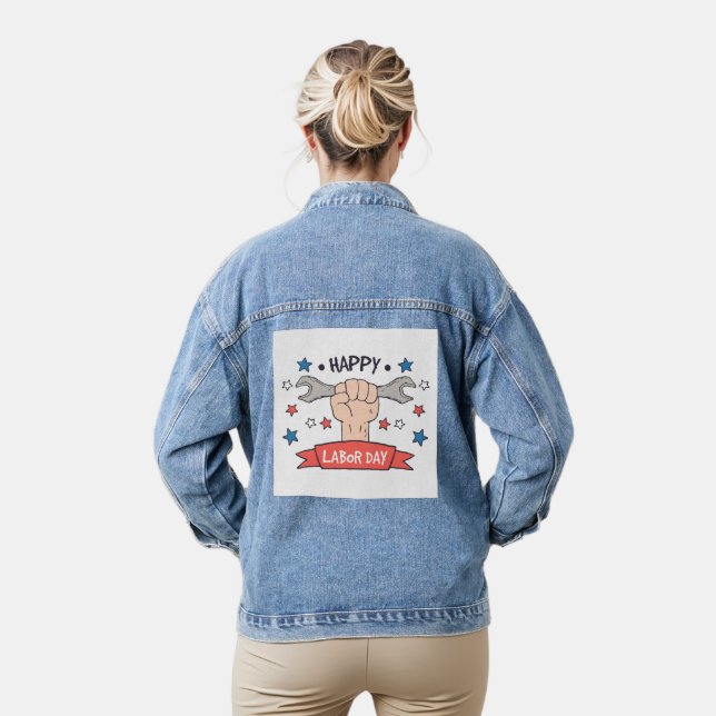 Tag der Arbeit Grafik-Abzeichen Farbdesign Jeansjacke (Modell)