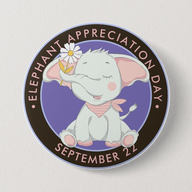 Tag der Elefantenwertschätzung, niedlicher Elefant Button (Vorderseite)