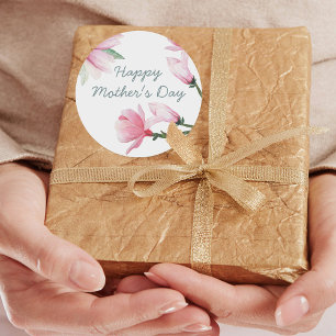 Tag der glücklichen Mütter mit rosa Wasserfarbe  Runder Aufkleber