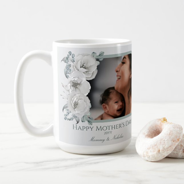 Tag der Mutter mit blühendem Foto Kaffeetasse (Mit Donut)