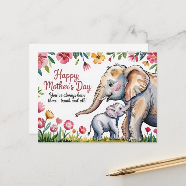 Tag der niedlichen Elefanten und blühenden Babys Postkarte (Vorderseite/Rückseite Beispiel)