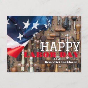 Tag der Solidarność-Arbeit mit US-Flagge Postkarte
