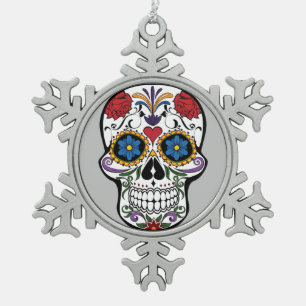 "Tag der Toten" Blumiger Zucker-Schädel-Schmuck Schneeflocken Zinn-Ornament