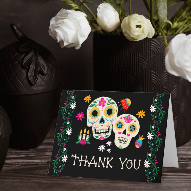 Tag der toten Blütenzuckerschädel Dankeskarte (Day of the Dead thank you card with sugar skulls from my Dia de los Muertos collection)