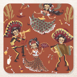 Tag der Toten - Día de los Muertos Papier Unterset Rechteckiger Pappuntersetzer