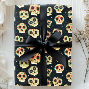 Tag der Toten dunkles bunter Zuckerschädel-Muster Geschenkpapier