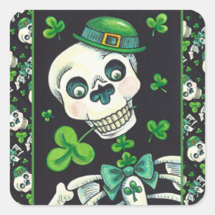 TAG DER TOTEN LEPRECHAUN, ST. PADDY'S DAY SKULL QUADRATISCHER AUFKLEBER