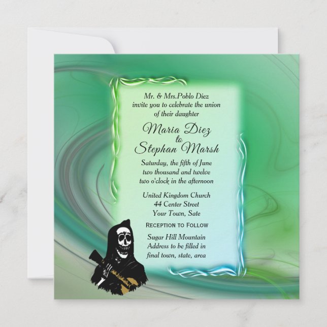 Tag der toten Misty Green Wedding Einladung (Vorderseite)