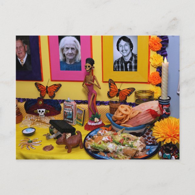 Tag der toten Ofrenda-Anzeige Postkarte (Vorderseite)