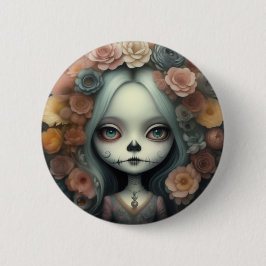 Tag der toten Süßigkeiten Puppen niedliches Mädche Button
