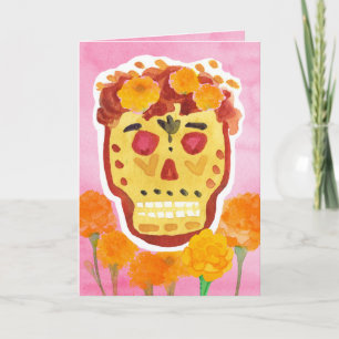 Tag der Toten Totenkopf Ringelblumen Karte