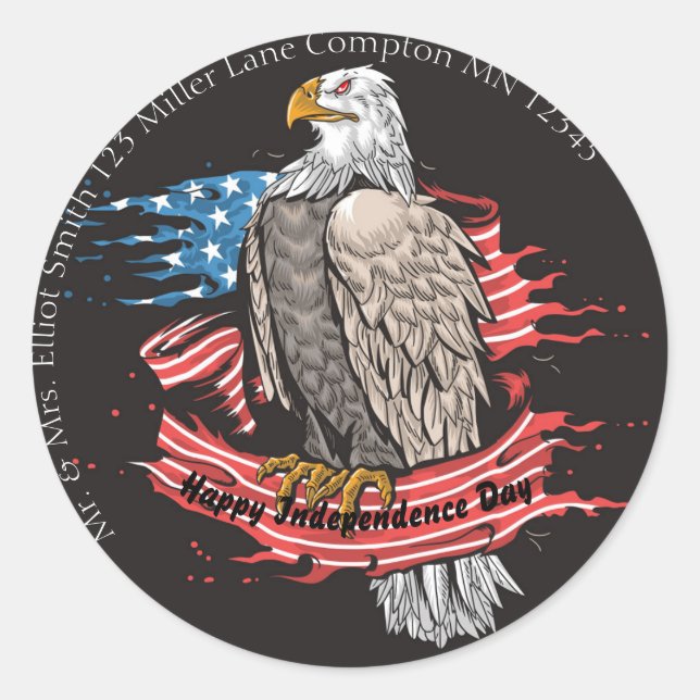 "Tag der Unabhängigkeit" - Adler und amerikanische Runder Aufkleber (Vorderseite)