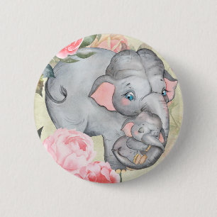 Tag der Vintagen Blumenmütter für Elefanten und Ba Button