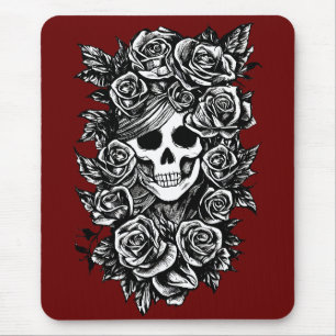 Tag der weiblichen Schädel-Rose der Toten Kunst Mousepad