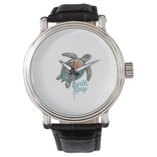 Tag des Erdbeobachtungsschildkröte Vintage-Stich-S Armbanduhr