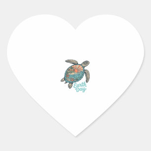 Tag des Erdmondes Meeresschildkröte Vintage-Stich- Herz-Aufkleber