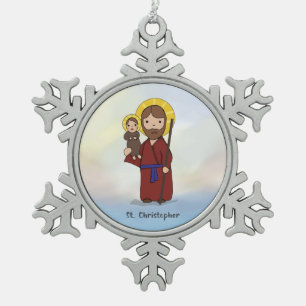 Tag des heiligen Christophorus Schneeflocken Zinn-Ornament
