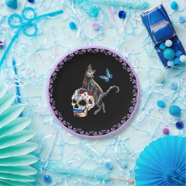Tag des Toten Katzenzuckers und Schmetterlings Pappteller (Party)