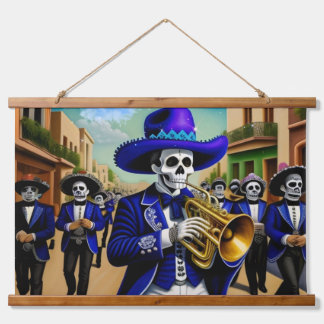 Tag des toten Mariachi Art Tapestry Wandteppich Mit Holzrahmen