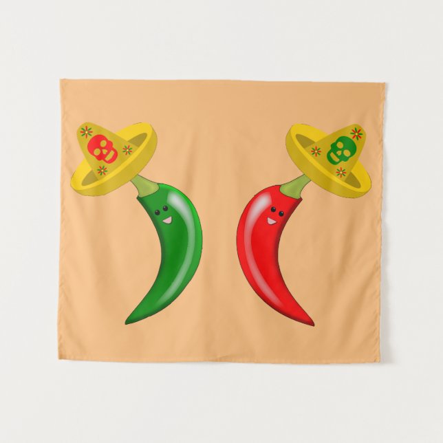 Tag des Toten Mexikanischen Chilis Wandteppich (Vorderseite (Horizontal))