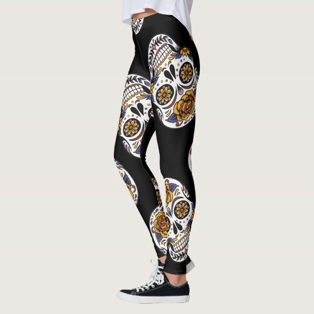 Tag des toten Schädels der Rose Halloween Leggings (Links)