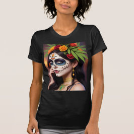 Tag des Toten Schädels mit blühenden Kopffrauen T-Shirt