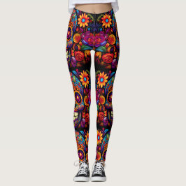 Tag des toten Zuckers Schädel Rosa Orange Schwarz Leggings