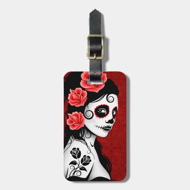 Tag des toten Zuckerschädel-Mädchens - Rot Gepäckanhänger (Vorderseite vertikal)
