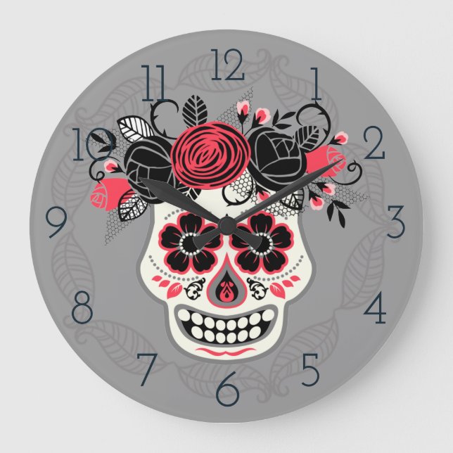 Tag des Toten Zuckerschädels Große Wanduhr (Vorderseite)