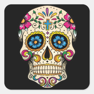 Tag des Toten Zuckerschädels mit Kreuzsticker Quadratischer Aufkleber