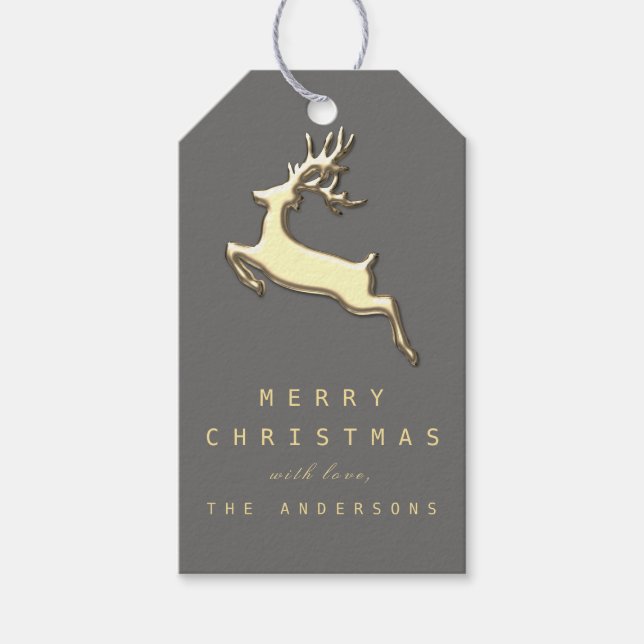 Tag des Weihnachtsgeschenks Grau-Gold-Rentier LUX Geschenkanhänger (Vorderseite)