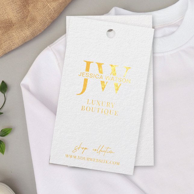 Tag Hang Étiquette Gold Foil (Minimal foil hang tag with your brand monogram or name on the front and pricing & size table)
