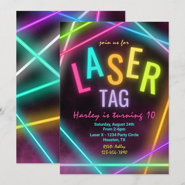 Tag laser Invitation d'anniversaire | Balise laser (Devant / Derrière)