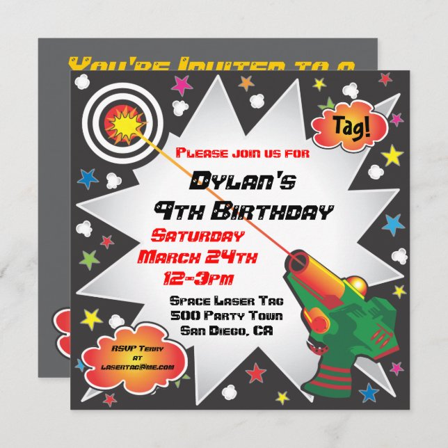 Tag laser Invitation de fête d'anniversaire (Devant / Derrière)