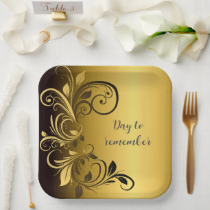 Tage der Erinnerung, Schwarze Gold Blumengrenze Pappteller