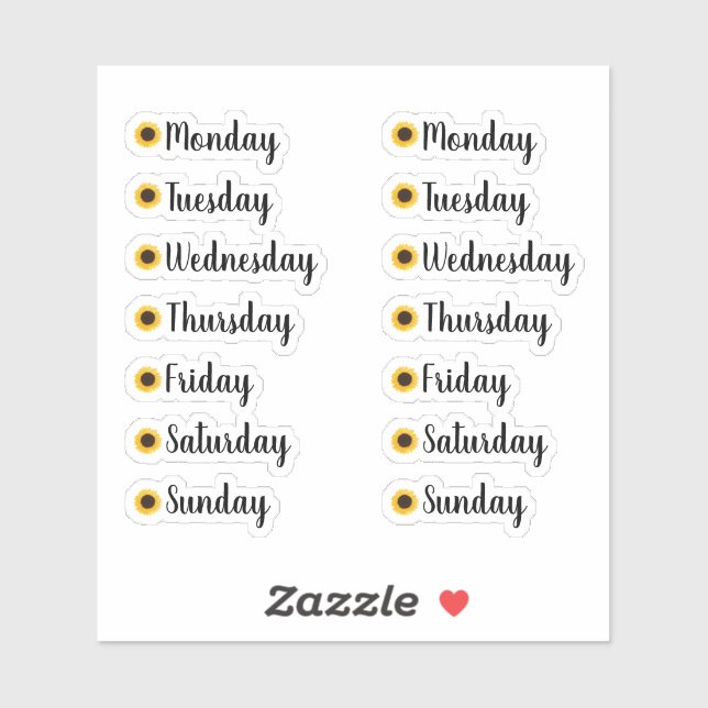 Tage der Woche Gelbe Sonnenblumen Planner Sticker (Blatt)