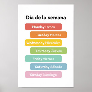 Tage der Woche lernen (auf Spanisch) Poster