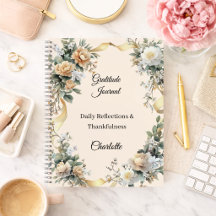 Tagebuch der Dankbarkeit goldenes Band gelbe creme