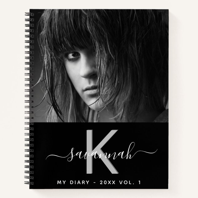 Tagebuch-Schwarz-weiß-Foto-Monogramm-Skript Notizbuch (Vorderseite)